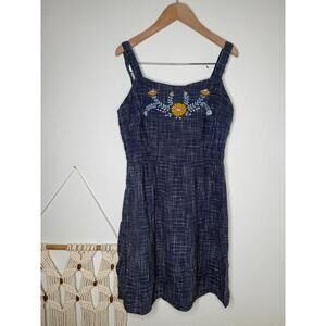 Mata Traders Dress Navy Blue Floral Embroidery Sweetheart neckline Boho